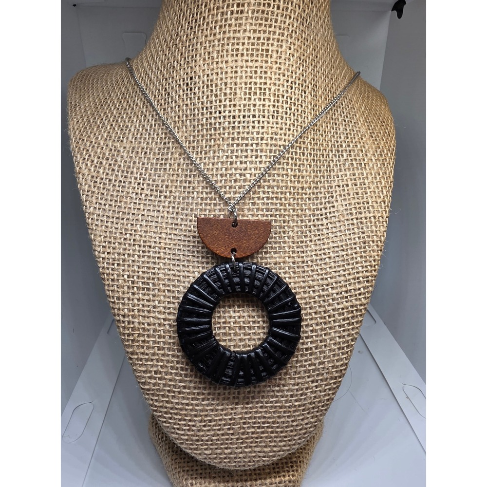 Wooden Statement Necklace - Geometric Pendant, Boho Chic, Women's Fashion